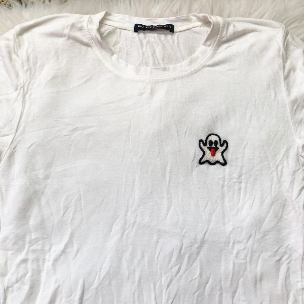 Brandy Melville T-shirt Snapchat Ghost Tops Stickers white tops top thin summer